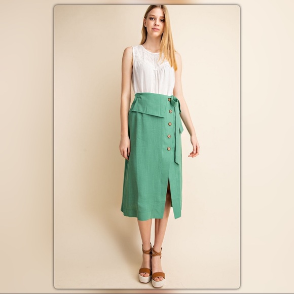 Green Midi Wrap Skirt - Picture 6 of 6